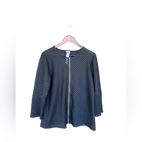Chico's Women’s Semi Sheer Black Zippered Jacket Large Easywear - Picture 1 of 5